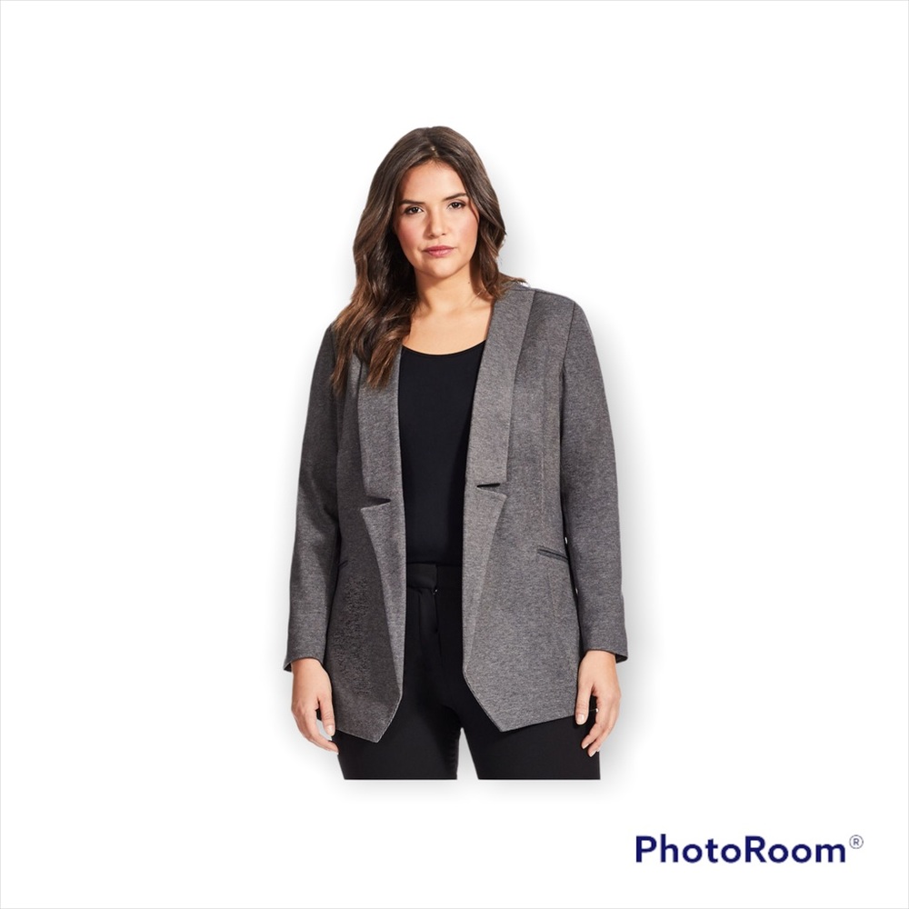 SEVEN 7 Melissa McCarthy Draped Front Blazer Charcoal micro stripe Like New 2x